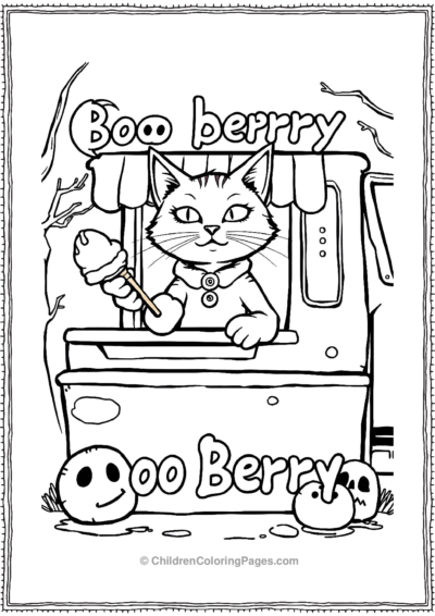 Ice-Cream-Vendor-Cat-Serving-Scoop-Of-Booberry Free PDF Printable