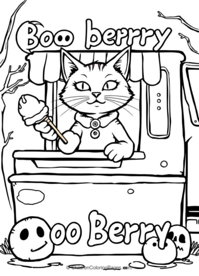 Ice Cream Vendor Cat Serving Scoop Of Booberry A4 Free PDF Printable