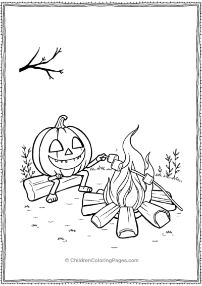 Jack-O-Lantern-Cooking-Over-A-Campfire Free PDF Printable