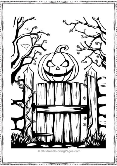 Jack-O-Lantern-Perched-On-A-Haunted-Gate Free PDF Printable