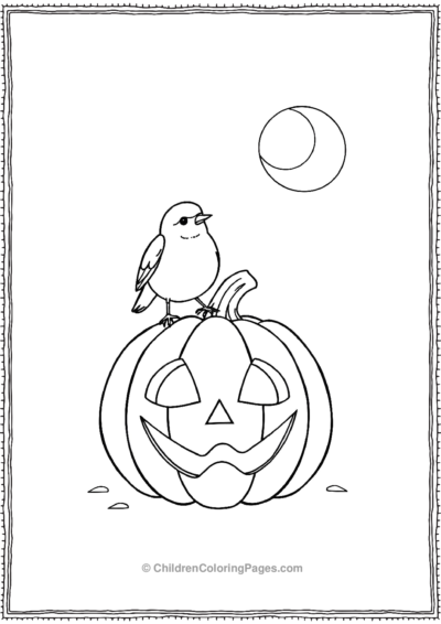 Jack-O-Lantern-With-A-Small-Bird-Sitting-On-Top Free PDF Printable