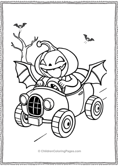 Jack O Lantern Driving A Bat Mobile Free PDF Printable