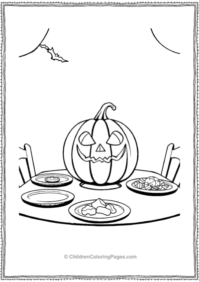 JackOLantern-At-A-Feast-With-Plates-And-Food Free PDF Printable