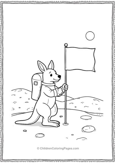 Kangaroo-Astronaut-Planting-A-Flag-On-The-Moon Free PDF Printable