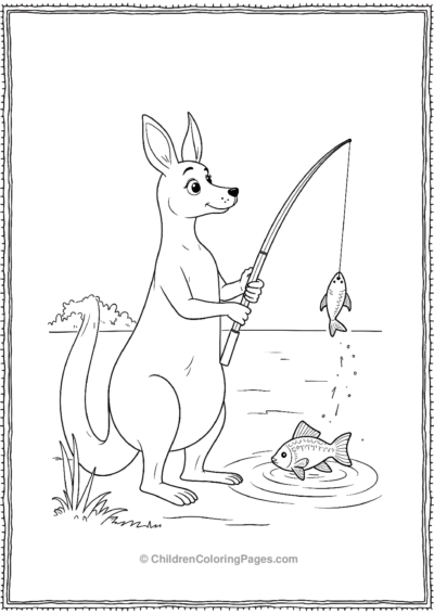 Kangaroo-Fisherman-Catching-A-Fish Free PDF Printable