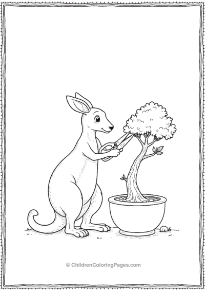 Kangaroo-Gardener-Trimming-A-Bonsai-Tree Free PDF Printable