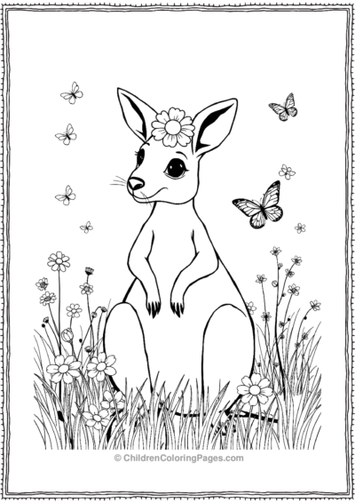 Kangaroo-With-A-Daisy-Crown Free PDF Printable