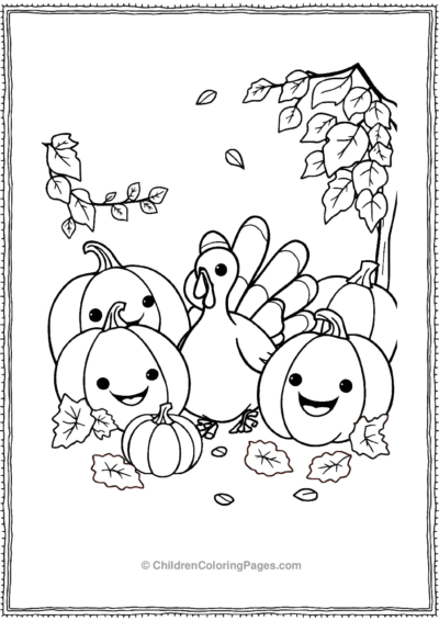 Kawai-turkey-with-pumpkins Free PDF Printable