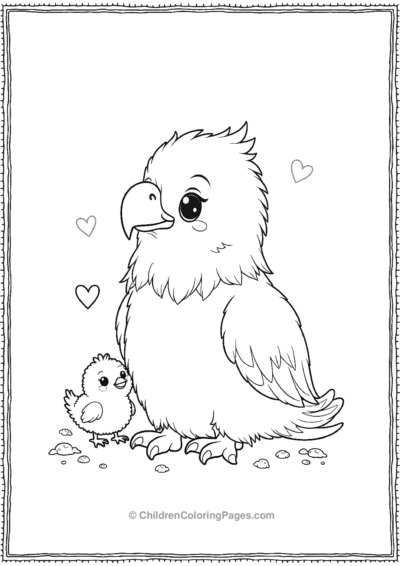 Kawaii-Bald-Eagle-Cuddling-with-a-Chick Free PDF Printable