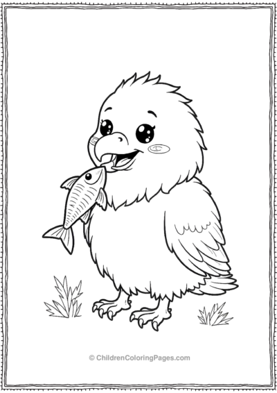 Kawaii-Bald-Eagle-Eating-a-Tiny-Fish Free PDF Printable