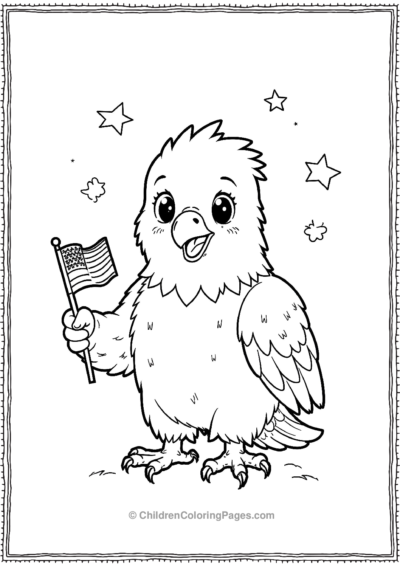 Kawaii-Bald-Eagle-Holding-a-Mini-Flag Free PDF Printable