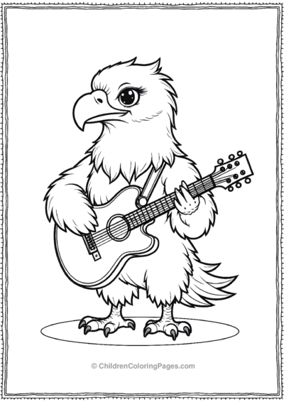 Kawaii-Bald-Eagle-Playing-a-Guitar Free PDF Printable