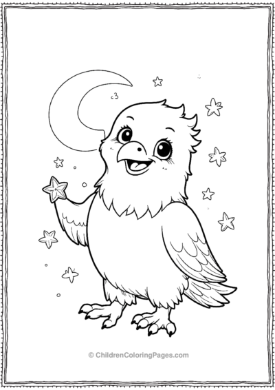 Kawaii-Bald-Eagle-Playing-with-Stars Free PDF Printable