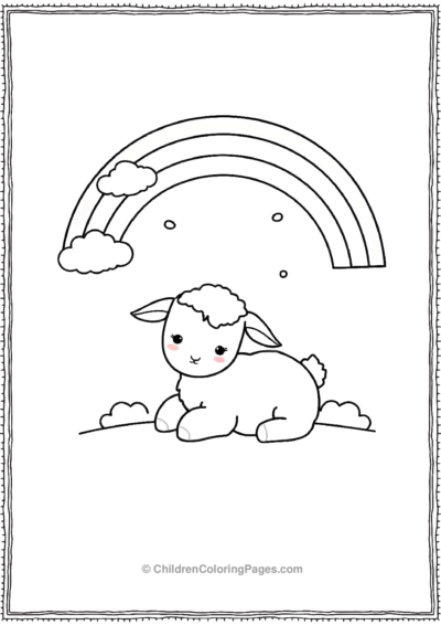 Kawaii-Goat-Resting-Under-A-Rainbow Free PDF Printable