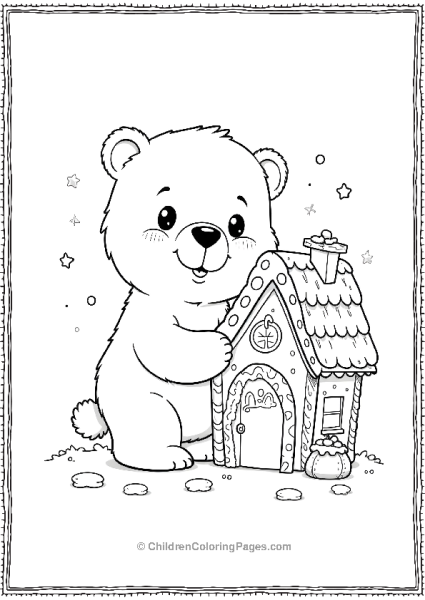 Kawaii Polar Bear Decorating A Gingerbread House Free PDF Printable