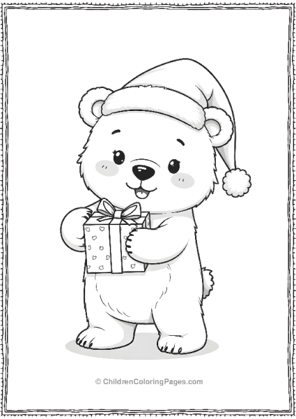 Kawaii Polar Bear With Santa Hat And A Gift Free PDF Printable