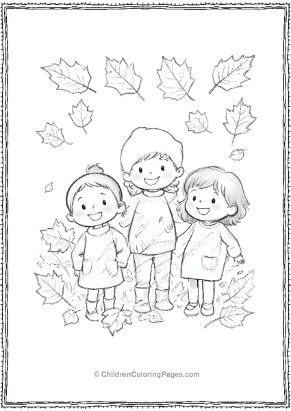 Kids Playing In Fall Leaves Free PDF Printable