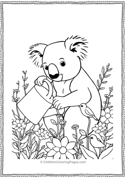 Koala-Watering-Plants-with-a-water-can Free PDF Printable