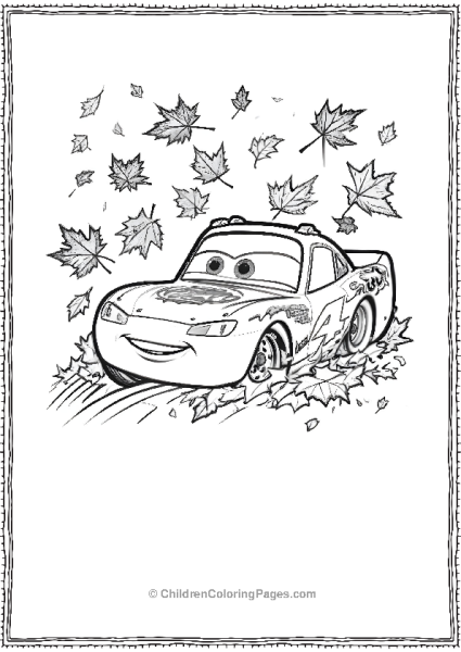 Lightning McQueen Speeding Through Fall Leaves Free PDF Printable