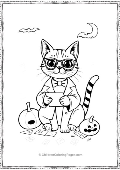 Mathematician-Cat-Solving-Halloween-Themed-Equation Free PDF Printable