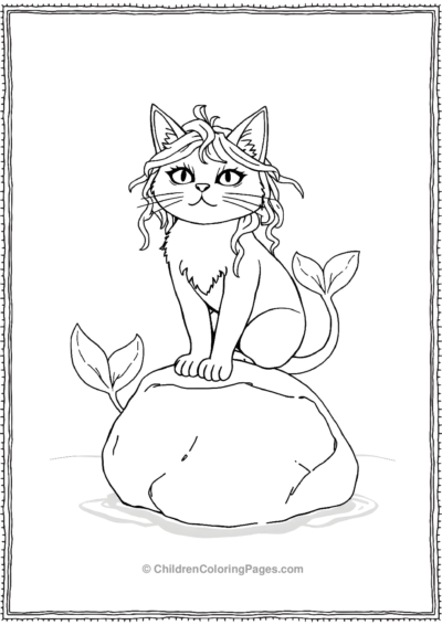 Mermaid-Cat-Sitting-On-A-Rock Free PDF Printable