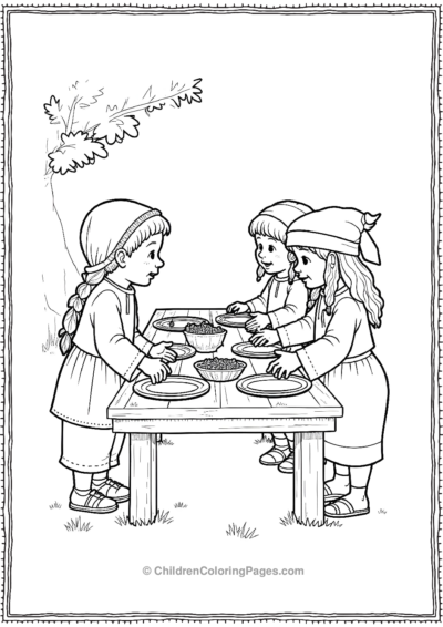 Native-American-Children-And-Pilgrim-Children-Helping-Set-The-Thanksgiving-Table Free PDF Printable