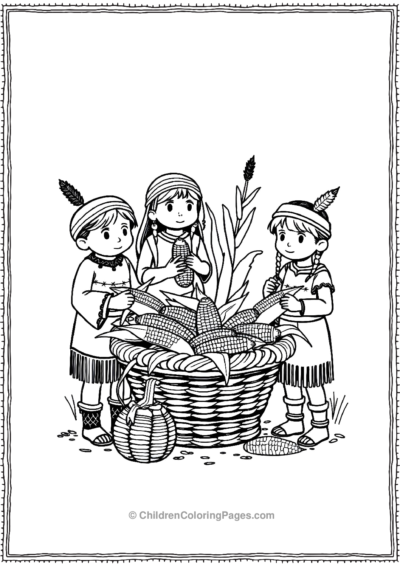 Native-American-Children-Helping-Gather-Corn-For-The-Feast Free PDF Printable