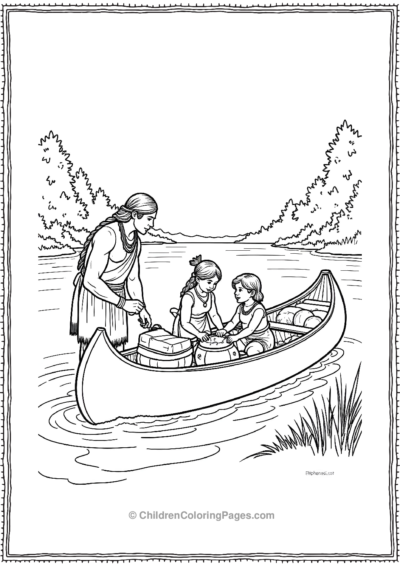 Native-American-Family-Preparing-A-Canoe-For-A-Journey Free PDF Printable