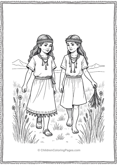 Native-American-Girls-Gathering-Wildflowers Free PDF Printable