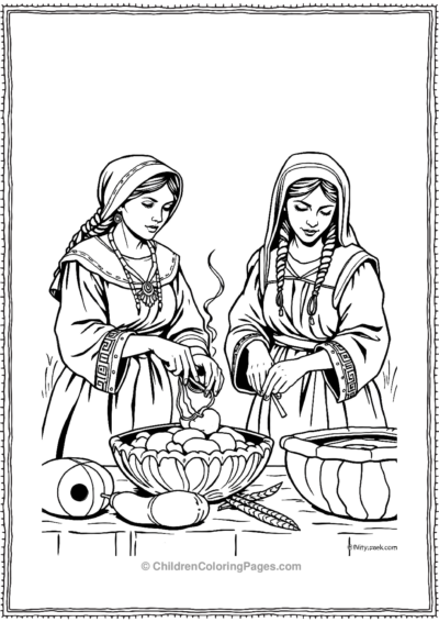 Native-American-Women-And-Pilgrim-Women-Cooking-Together Free PDF Printable