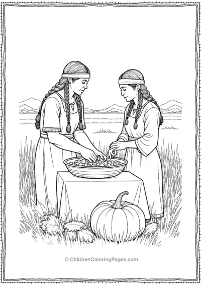 Native-American-Women-Preparing-Vegetables-For-Thanksgiving Free PDF Printable