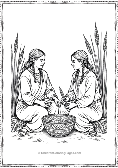 Native-American-Women-Weaving-Intricate-Patterns Free PDF Printable