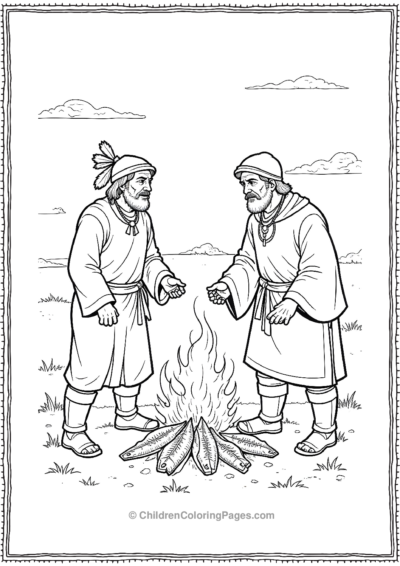 Native-Americans-And-Pilgrims-Roasting-Fish-Over-A-Fire Free PDF Printable