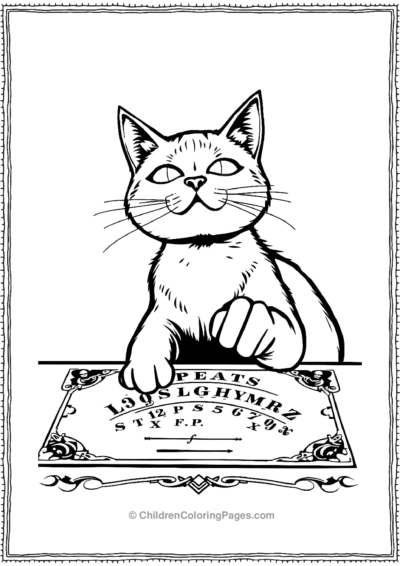 Ouija-Board-Cat-Spelling-Out-Spooky-Messages Free PDF Printable