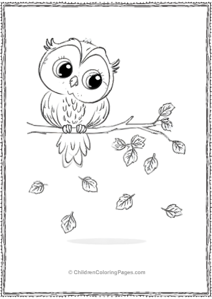 Owl On A Tree Branch With Falling Leaves Free PDF Printable