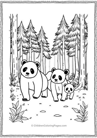 Panda-Family-Walking-Through-Forest Free PDF Printable