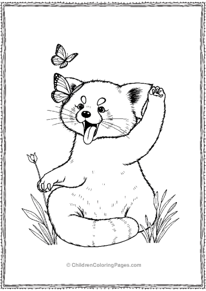 Panda Playing With A Butterfly Free PDF Printable