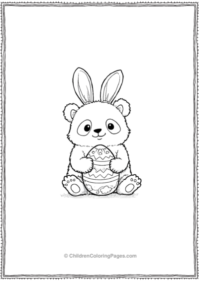 Panda-With-Bunny-Ears-Holding-Easter-Egg Free PDF Printable