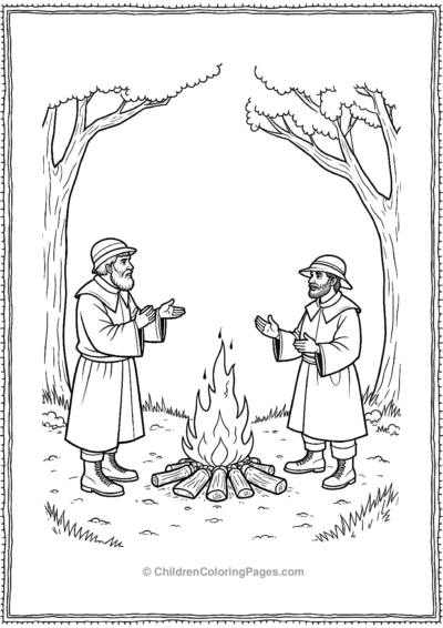 Pilgrim-Men-Gathering-Around-A-Fire-To-Discuss-Something Free PDF Printable