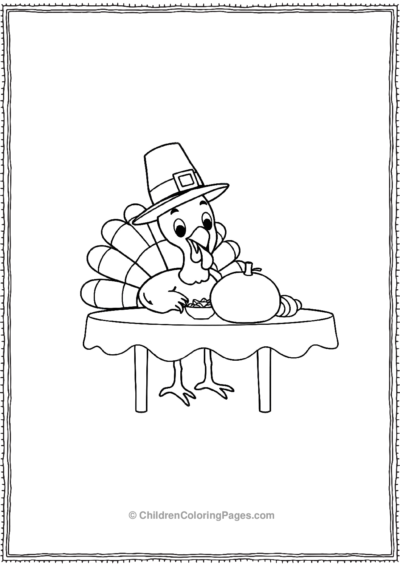 Pilgrim-cartoon-turkey-on-a-table Free PDF Printable