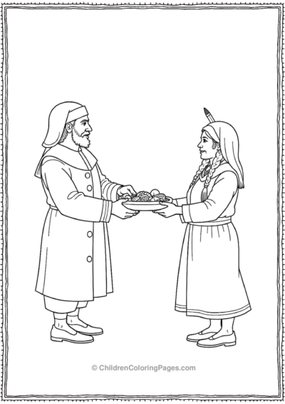 Pilgrims-And-Native-Americans-Exchanging-Gifts Free PDF Printable