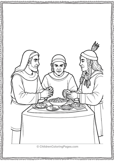 Pilgrims-And-Native-Americans-Sharing-A-Meal Free PDF Printable