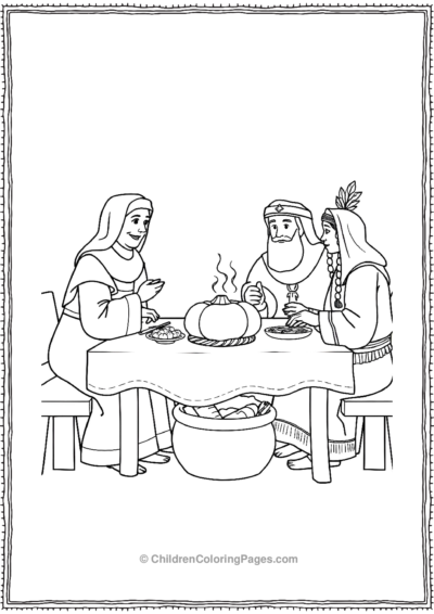 Pilgrims-And-Native-Americans-Sharing-The-First-Thanksgiving Free PDF Printable