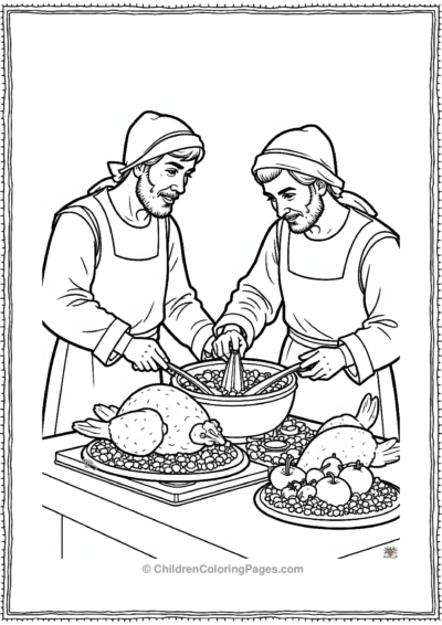 Pilgrims-Cooking-A-Feast-With-Turkeys-And-Vegetables Free PDF Printable