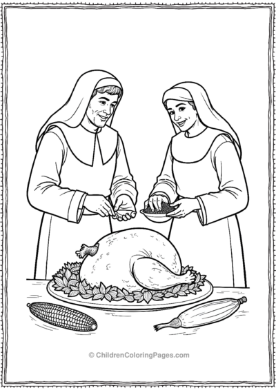 Pilgrims-Preparing-A-Large-Feast-With-Roasted-Turkey Free PDF Printable