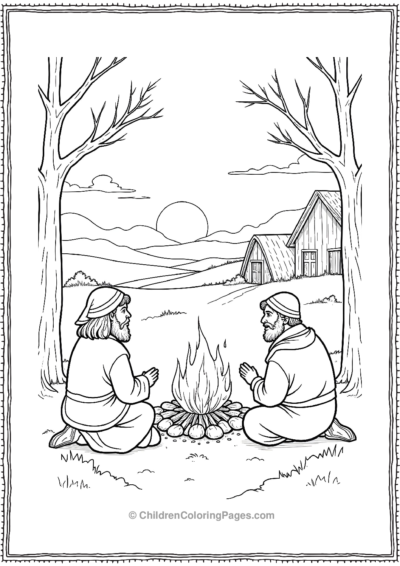 Pilgrims-Sitting-Around-The-Fire-As-The-Sun-Sets Free PDF Printable