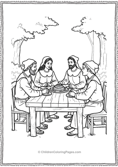 Pilgrims-Sitting-Together-Around-A-Long-Wooden-Table Free PDF Printable