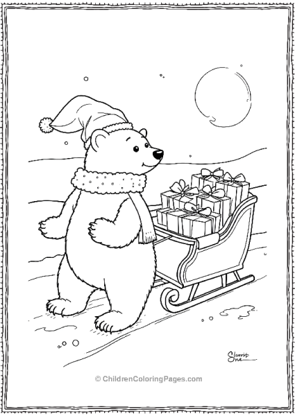 Polar Bear Delivering Gifts In A Sleigh Free PDF Printable