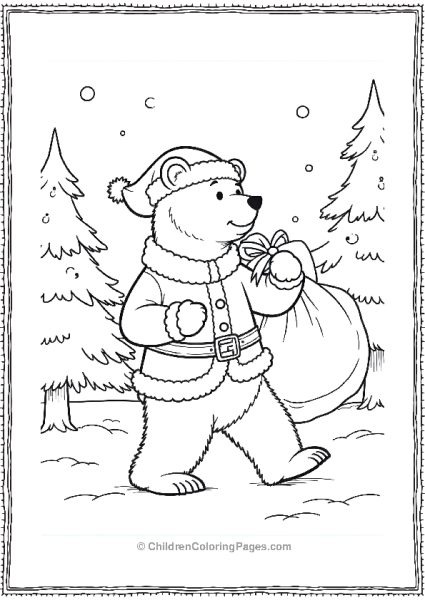 Polar Bear Dressed As Santa Claus Free PDF Printable