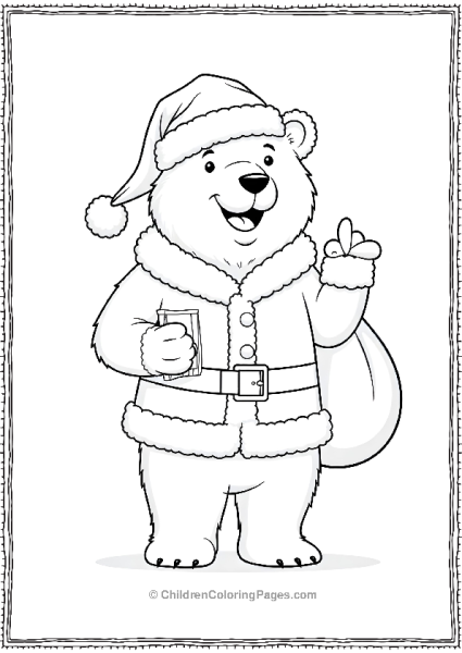 Polar Bear Dressed As Santa Free PDF Printable